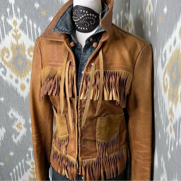 Polo Ralph Lauren 2014 Southwest Fringed Cognac Leather Jacket - Picture 5 of 16